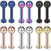 Ruifan 12PCS 14G Surgical Steel Labret Monroe Lip Ring Tragus Helix Earring Stud Piercing Jewelry