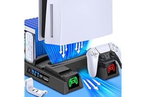EUROA PS5 Stand Cooling Station with Controller Charging Station for Playstation 5 Console, PS5 Accessories with Cooling Fan for PS5 Digital & Disc, Headset Holder, 11 Slot-Black (Not Fit 2023 PS5 Slim)