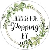 Thanks for Popping by Stickers - Greenery Baby Shower Favor, Bridal Shower, Wedding - 2 Inch, 50-Pack