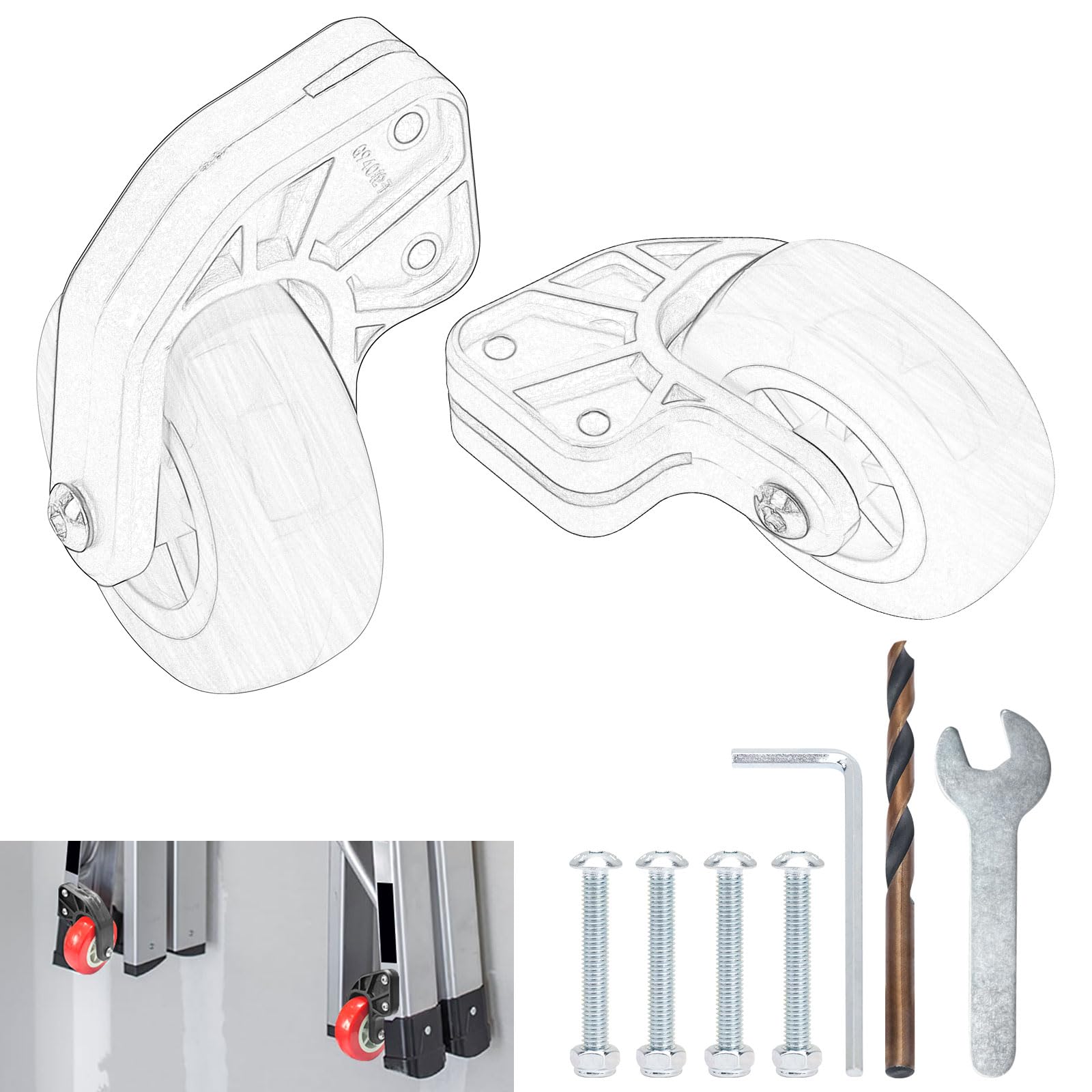 Photo 1 of 10940 Tip & Glide Wheel Kit Compatible with Little Gia-nt Ladders Without Wheels, Also for Multi-Position Ladders, Included Hrill bit, Wrench - Ladder Accessory