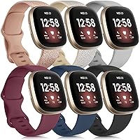 [6 Pack] Silicone Bands Compatible with Fitbit Versa 3 Bands and Fitbit Sense Bands, Classic Soft Sport Band Strap for…