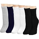 Falari Women Diabetic Socks Diabetes Edema and Circulatory Loose Fitting Cotton Crew Socks - 6 Pairs