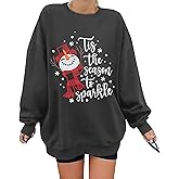 UNIQUEONE Christmas Sweatshirt For Women Tis The Season To Sparkle Shirt Snowman Tees Oversized Christmas Long Sleeve