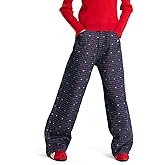 Girls Plaid Wide Leg Pants Retro Heart Pants Navy Blue Girls Trousers for Teens 6-16Y