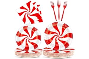 QYEAHKJ 100Pcs Christmas Candy Cane Party Plates and Napkins Party Supplies Peppermint Party Tableware Set Red and White Striped Christmas Winter Party Decor Favors for Holiday Xmas Theme Party Serves 25