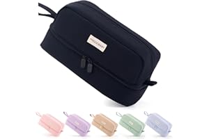 ANGOOBABY Big Capacity Large Pencil Case Canvas Pen Pouch Bag with 2 Compartments for Girls Boys Teen School Students Adults - Black