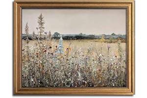 YEECHINE Gold Framed Vintage Wall Art Classical French Landscape Wildflowers Botanical Painting Canvas Print Kitchen Living Room Wall Decor (Champ Fleuri, 8''x10'')