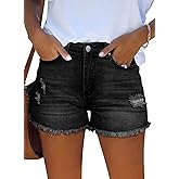 MixShe Womens Mid-High Waisted Stretchy Denim Shorts Distressed Ripped Jean Shorts Casual Summer Hot Pants