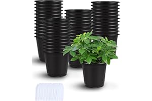 Augshy 150 Pcs 4" Black Plastic Plants Nursery Pot, Seed Starting Pots