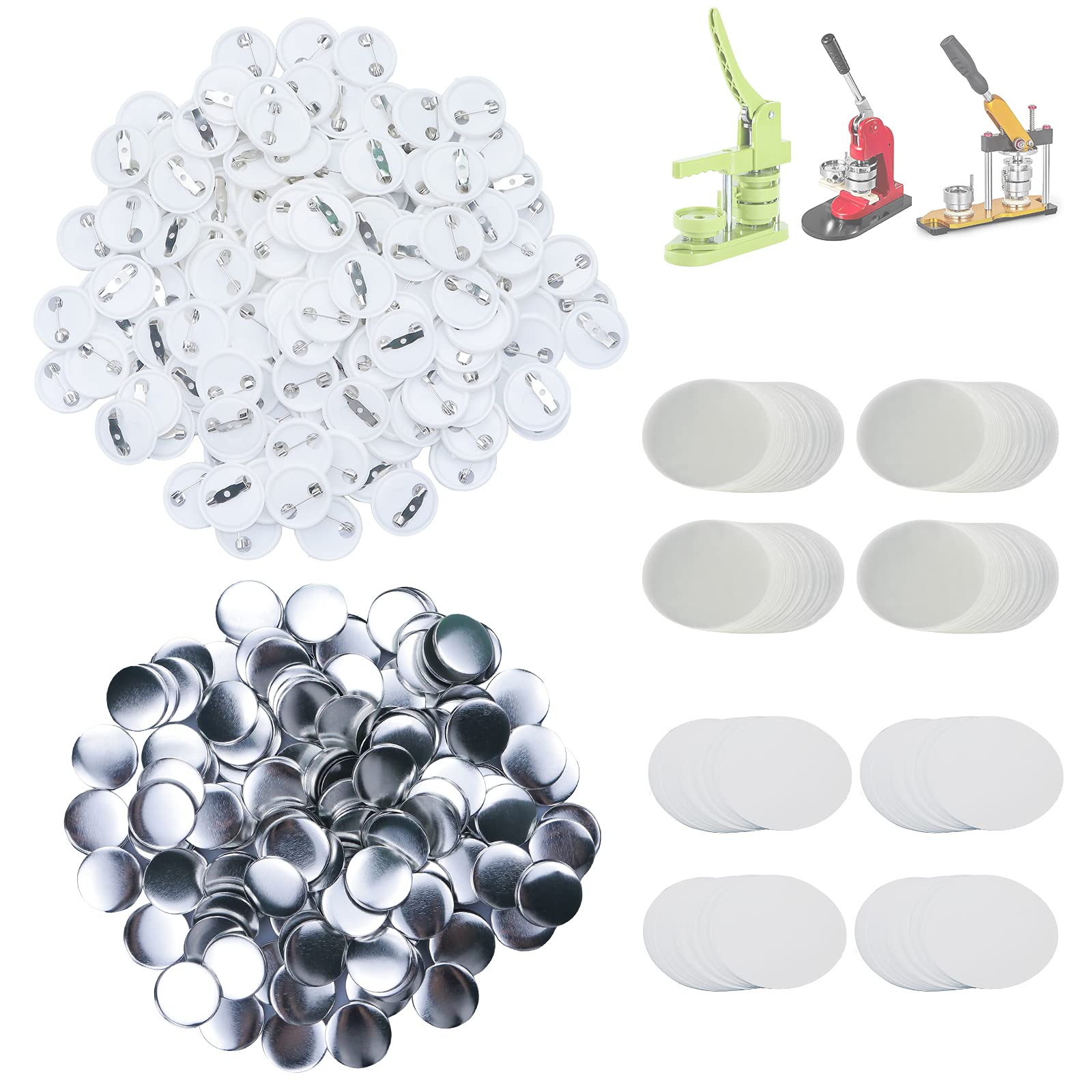 Photo 1 of Happizza 500 Sets 25mm(1 inch) Blank Pin Back Buttons Parts for Button Maker Machine 25mm, Round Badge Making Supplies