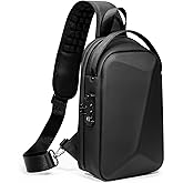 FENRUIEN Anti-Theft Crossbody Sling Backpack Bag for Men Hard Shell with USB, Shoulder Pack Lock Waterproof 10.2 inch Single Strap for Travel Hiking