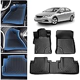Sunsdrew Floor Mats for 2012-2015 Honda Civic Sedan, All Weather Car Mats Front Rear 2 Rows Floor Liners for Civic Accessories TPE Rubber Raised Edge (Not for Coupe)