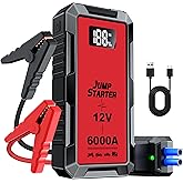 6000A Car Jump Starter, 12V Jump Starter Battery Pack (All Gas,up to 10.0L Diesel Engine) Jumper Cables Portable Lithium Jump Box, USB Output and LED Light