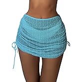 Falainetee Women's Drawstring Solid Ruched Summer Bikini Cover Up Skirt