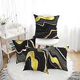 Marble Texture Black and Gold Throw Pillow Covers, Decorative Abstract Modern Boho Gold and Black Grey Pillows Cushion Covers for Couch Sofa Bedroom Living Room Car Home Decor 18 x 18 Inch Set of 4