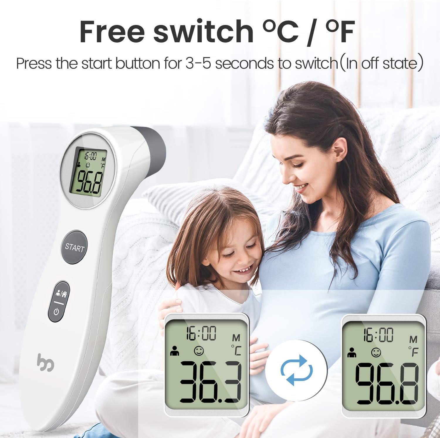 Forehead Infrared Thermometer for Adults, No Touch Digital Thermometer with Fever Indicator AMD Accurate Reading, Ideal for Babies, Kids and Adults(US in Stock): Health & Personal Care