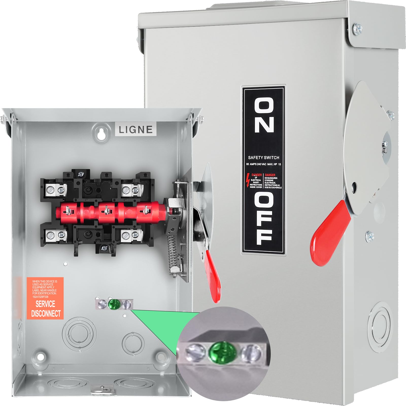 Photo 1 of ?Upgrade? 2p 60 Amp Disconnect,Disconnect Switch,Add Ground Design,Non-Fusible,NEMA 3R Standard,Heavy Duty Steel Material,Rust and Corrosion Resistant,for Indoor and Outdoor,120/240v,10-Year Warrnaty