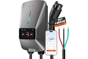 WOLFBOX Level 2 EV Charger 48 Amp - Smart Display, RFID Card, 25ft Cable, Outdoor/Indoor, Hardwired EV Charger Level 2, WiFi Enabled Electric Car Chargeing, 240V Electric Vehicle Charging Stations