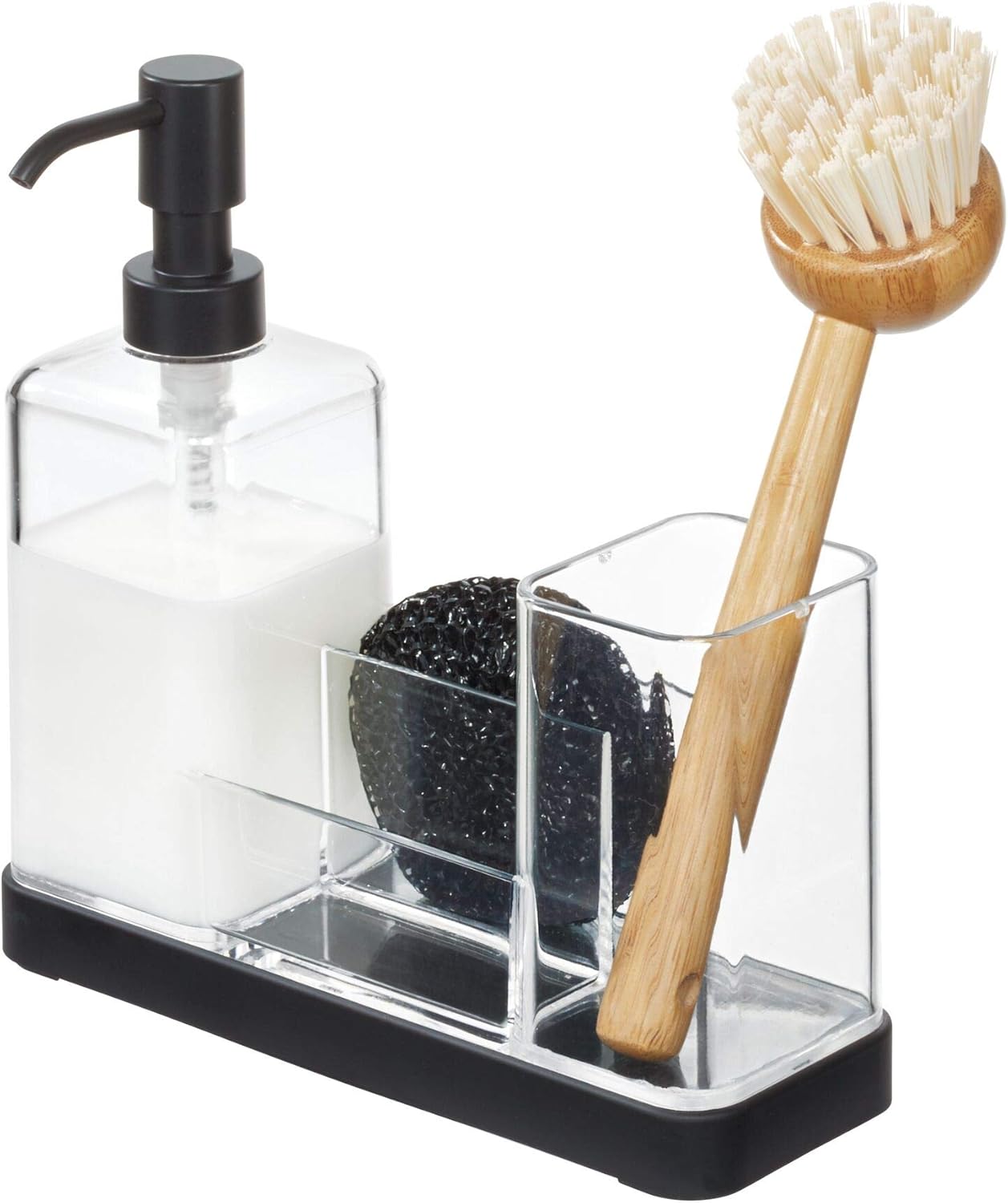 InterDesign Forma Kitchen Soap Dispenser Pump, Sponge, Scrubby and Dish Brush Caddy Organizer