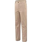 Bienzoe Boys School Uniform Pants: Adjustable Waist Cotton Stretch Slim Flat Front Big Kids Slacks