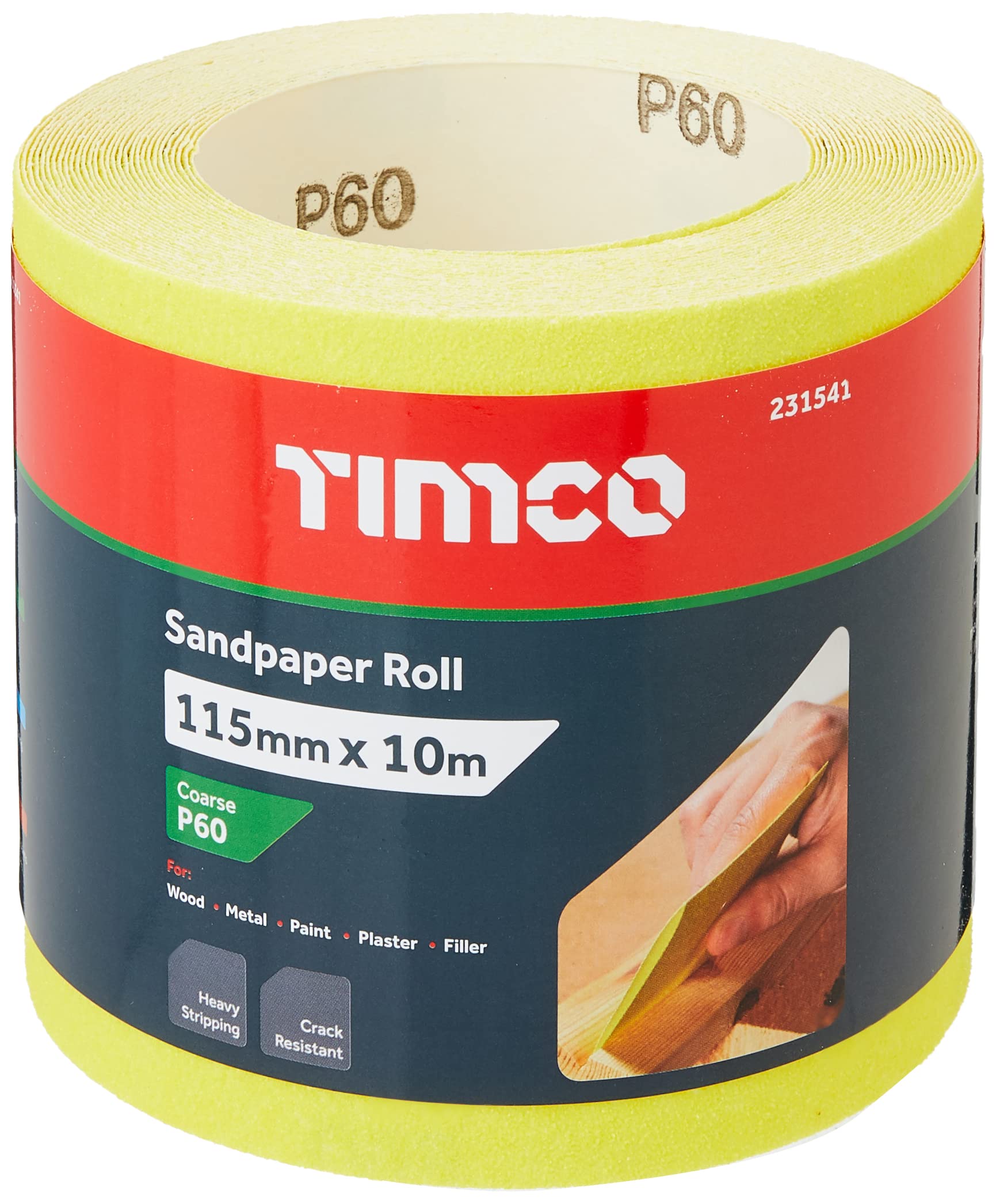 TIMCO 60 Grit Sandpaper Roll - Yellow - 115mm x 10m