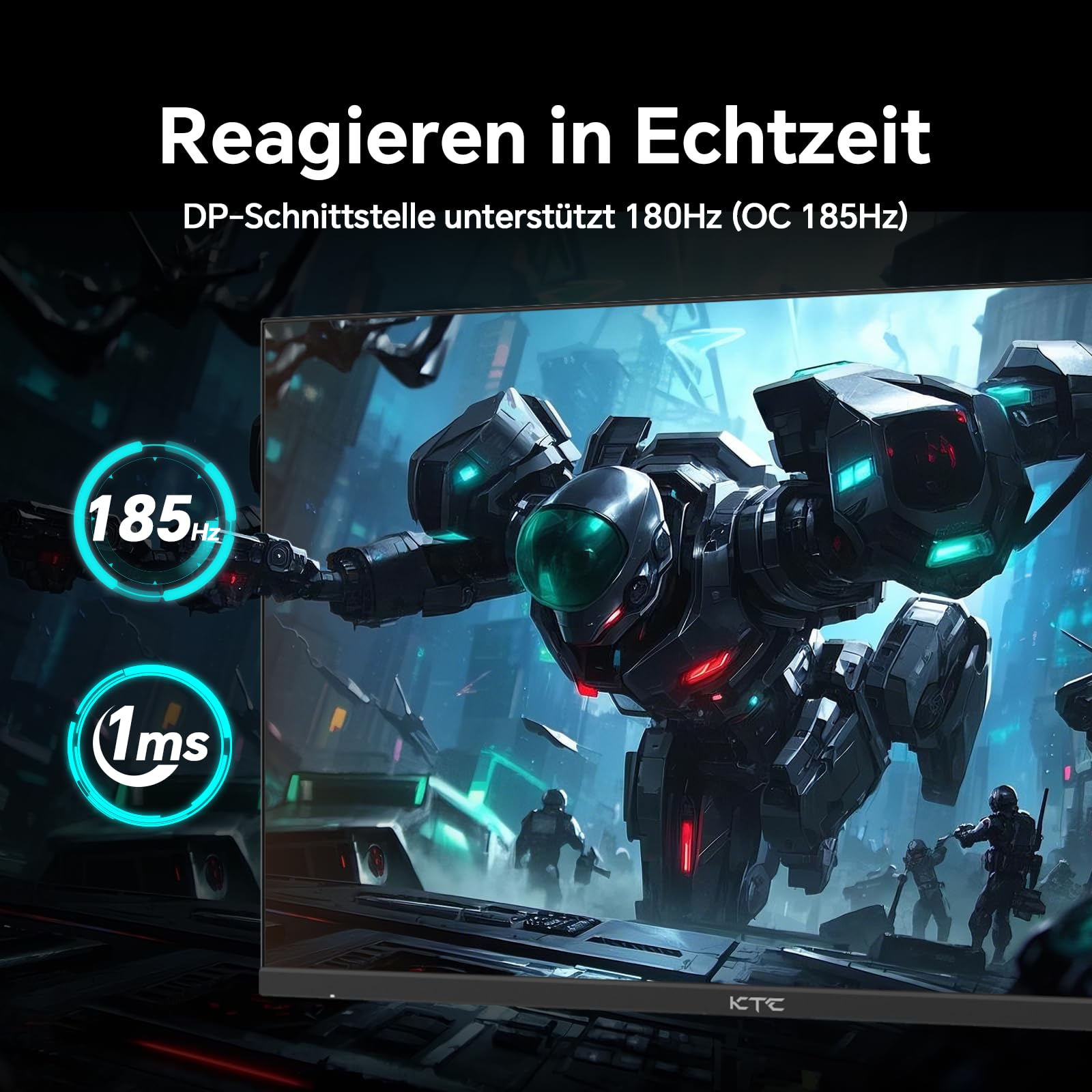 KTC Gaming Monitor, Bildschirm 24 Zoll QHD 2K@180Hz / 144Hz mit Fast IPS Panel,1ms, HDR 400, Adaptive Sync, 400 cd/m² Helligkeit, Verstellbarer Ständer für vertikale und VESA (100x100 mm) 2