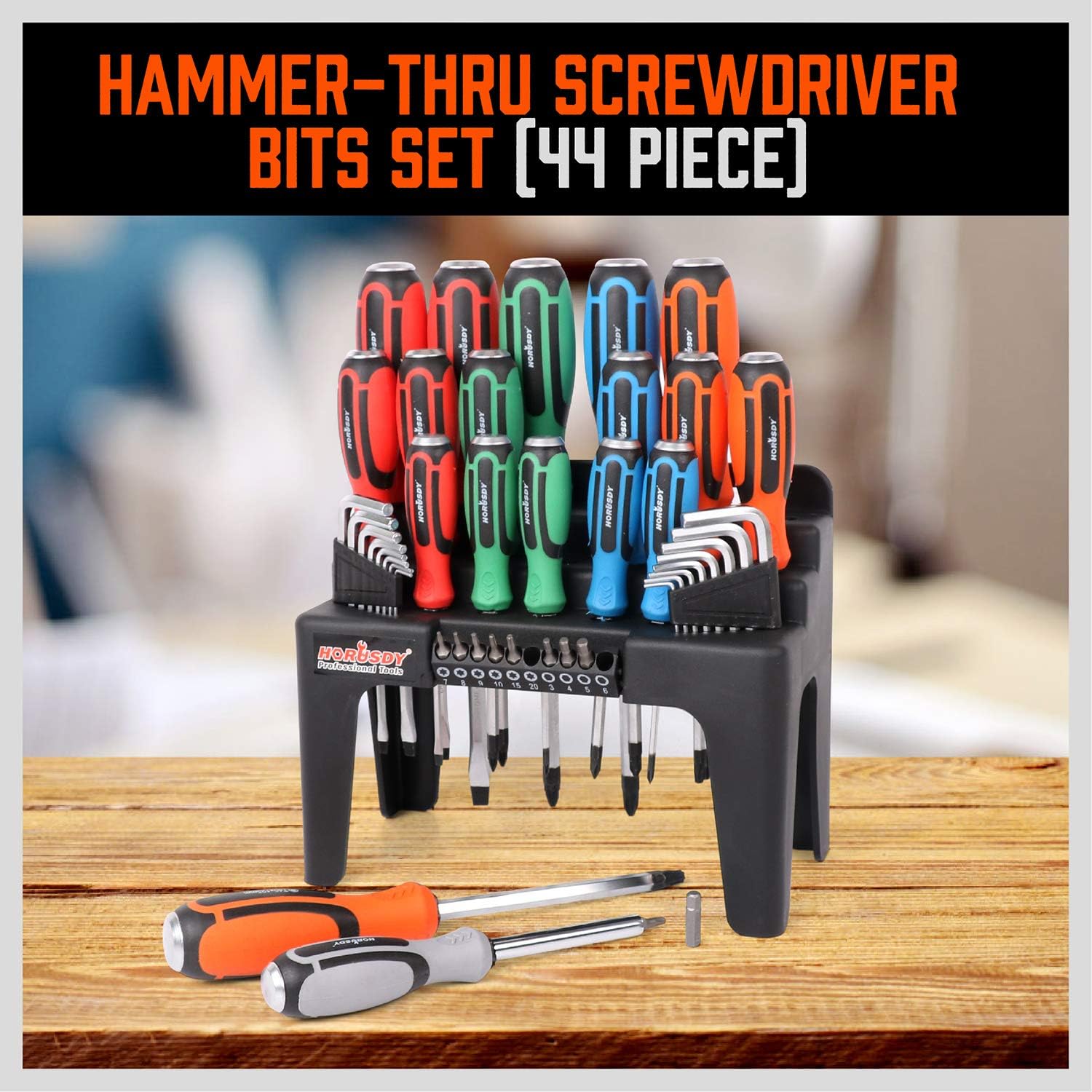 HORUSDY 44-Piece Magnetic Screwdriver Set with Go-Thru Steel Blades | High Torque, Plastic Racking, Best Tools for Men Tools Gift: Home Improvement