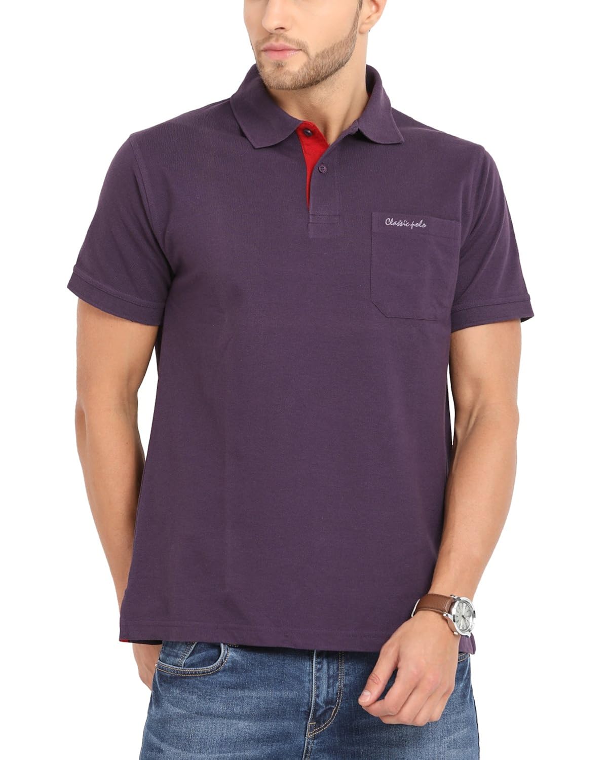 purple half sleeve casual polo t-shirt for men by classic polo