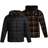 Hurley Mens Puffer Jacket - Quilted Nylon to Plaid Fleece Lined Reversible Puffer Jacket - Insulated Winter Jackets for Men