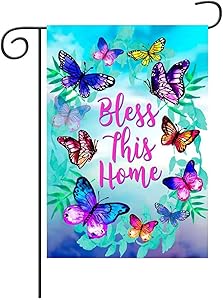 Bless This Home Spring Butterfly Garden Flag Vertical Double Sided 12 X 18 Inch Decorative Flag For All Seasons And Holidays Welcome Farmhouse Burlap Yard Outdoor Decor Weather Resistant House Flag