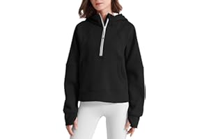 ISEEGZ Womens Fleece Lined Half Zip Pullover Cotton Winter Warm Scuba Sweatshirt for Women with Thumbhole Pocket