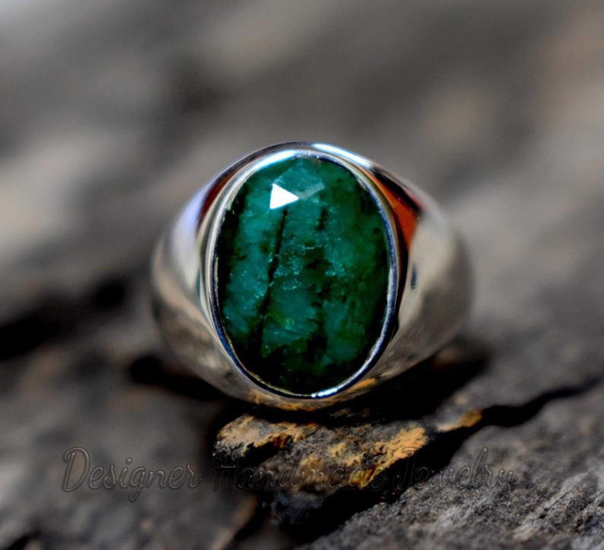 Green Emerald Men’s Ring, 925 Solid Sterling Silver Ring, May Birthstone Ring, Mens Gemstone Ring, Signet Silver Ring, Gift For Her, Emerald Corundum Jewelry, Occasion Gift Ring, Engagement Gift Ring