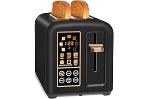SEEDEEM Toaster 2 Slice, Stainless Toaster LCD Display&Touch Button, 50% Faster Heating Speed, 1.4'' Wide Slots Toaster, 4 Basic+More Timer Functions, Removable Crumb Tray, 1350W, Dark Chocolate