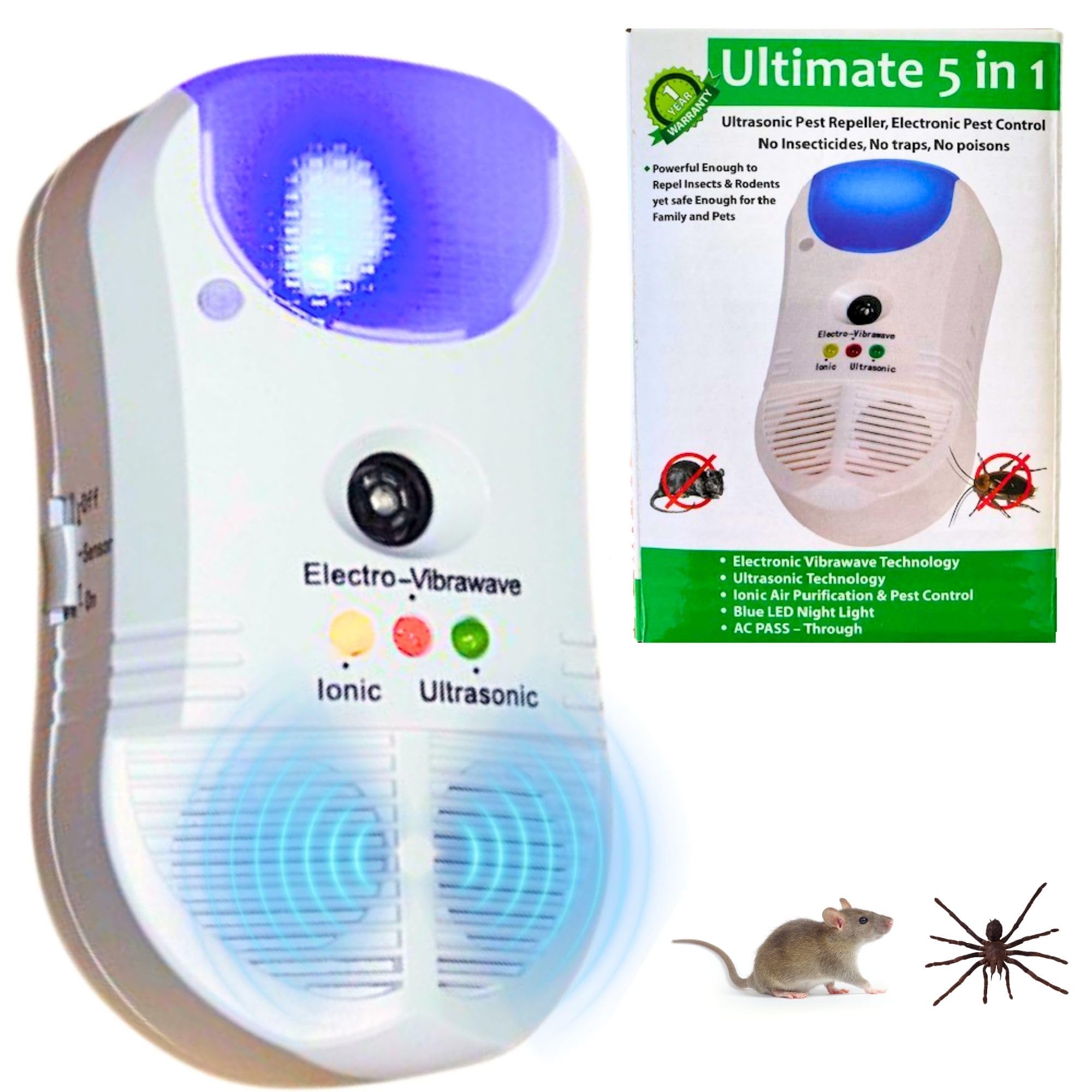 Ultrasonic Pest Repeller Rodent Repellent - Electronic Plug In Control for Rats Mouse Mice Insects Spiders Bugs Cockroaches Advanced 2018 Device Safe for Humans & Pets Chemical Free for Home Business