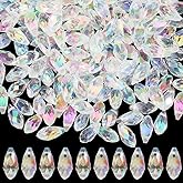 PONABEADIY 1 Box 220PCS Clear Faceted Teardrop Glass Beads with Holes Plated Transparent AB Color Electroplate Chandelier Spacer Loose Bead Charm for Jewelry Making Necklace Bracelets Diy Craft Supply