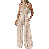 Happy Sailed Jumpsuits for Women Summer Casual Floral Print Sleeveless Jumpsuit High Waist Wide Leg Pant Rompers with Pockets