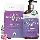 Certified Organic Massage Oil with Lavender Scent (8 fl. oz.) - Lavender Body Oil, Non-Greasy & Smells Great
