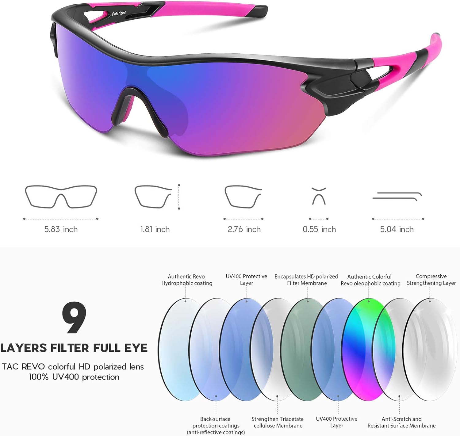 BEACOOL Polarized Sports Sunglasses for Men Women Youth TAC Glasses UV400 Protection Cycling Running Driving Fishing Golf Motorcycle Baseball,Black Pink - Image 5