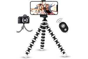 TALKWORKS TALK WORKS Flexible Tripod for iPhone, Android, Camera - Bendable Legs, Adjustable Stand Holder with Mini Wireless Remote for Selfies, Vlogging, Beauty/Makeup, Live Streaming/Recording - Black