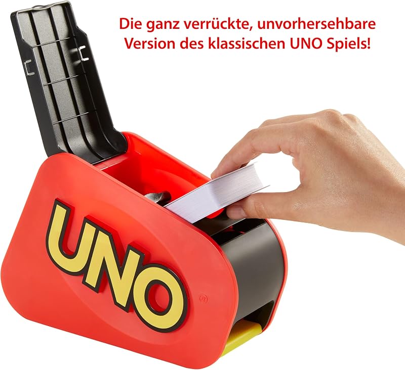 UNO Extreme, UNO Kartenspiel für die Familie, mit Kartenwerfer, Reisespiel oder Spiel für Erwachsene, für 2-10 Spieler, ab 7 Jahren, GXY75