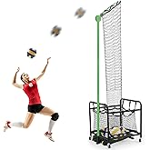 Soulchen Volleyball Setter Training Equipment Volleyball Practice Net with Portable Cart with Wheels 2 Target Hoop Size 5 Angle and Adjustable Height Ball Collection Bag for Indoors and Outdoors