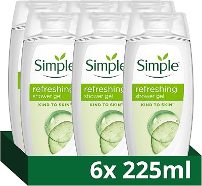 Simple Kind to Skin Refreshing Shower Gel 6 x 225 ml Cucumber Extract