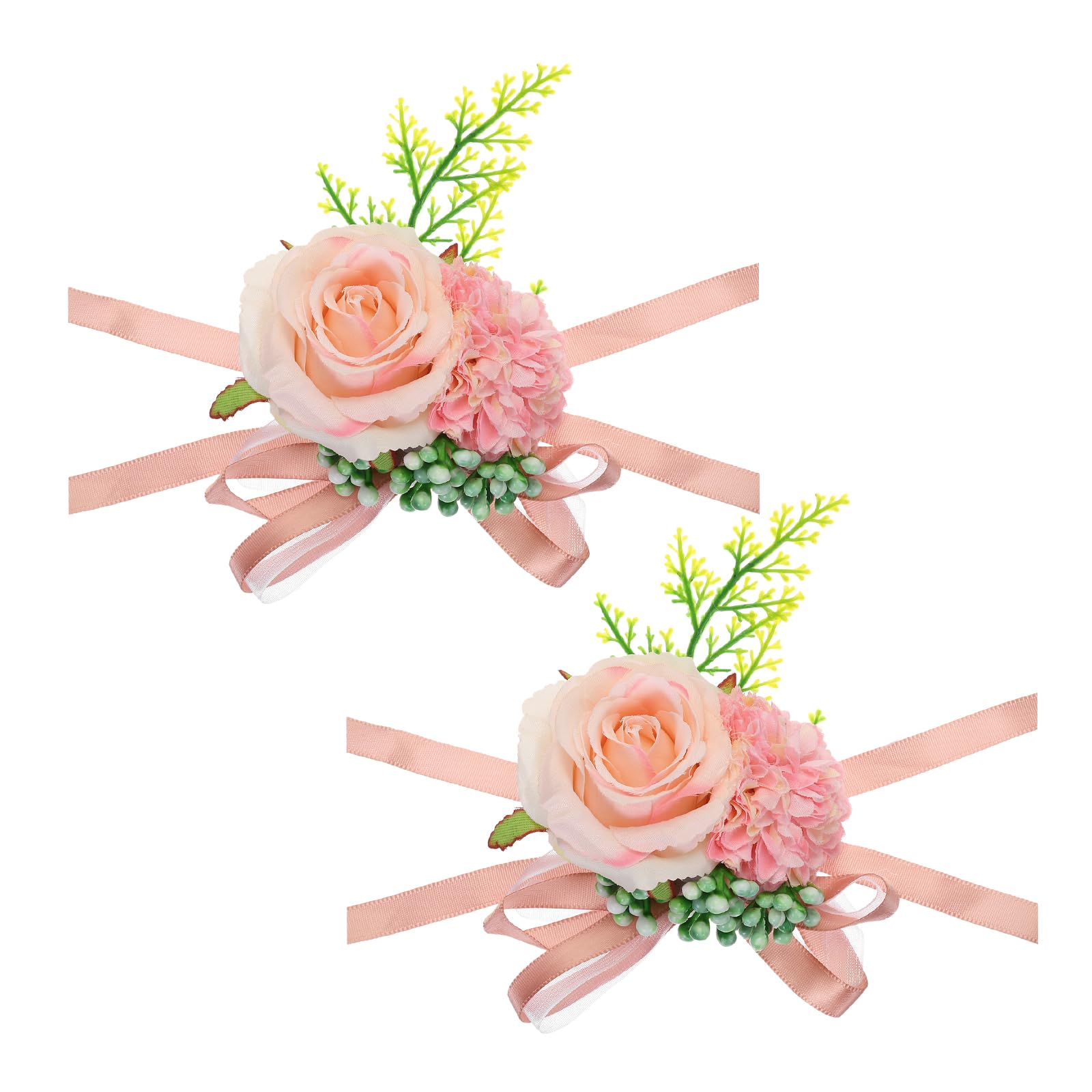 PATIKIL 2 Pack Rose Corsage Wristlet, Rose Wrist Corsages Band Artificial Flower Corsage Prom Wrist Corsage Wristlet Hand Decor for Wedding Prom Party Accessory Pink