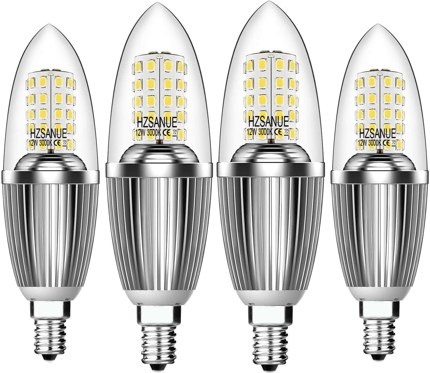 HZSANUE E14 LED Candle Bulbs 12W, 100W Incandescent Bulbs Equivalent, 3000K Warm White,1350Lm, Small Edison Screw Candle Light Bulbs,‎Not Dimmable, 4 Pack