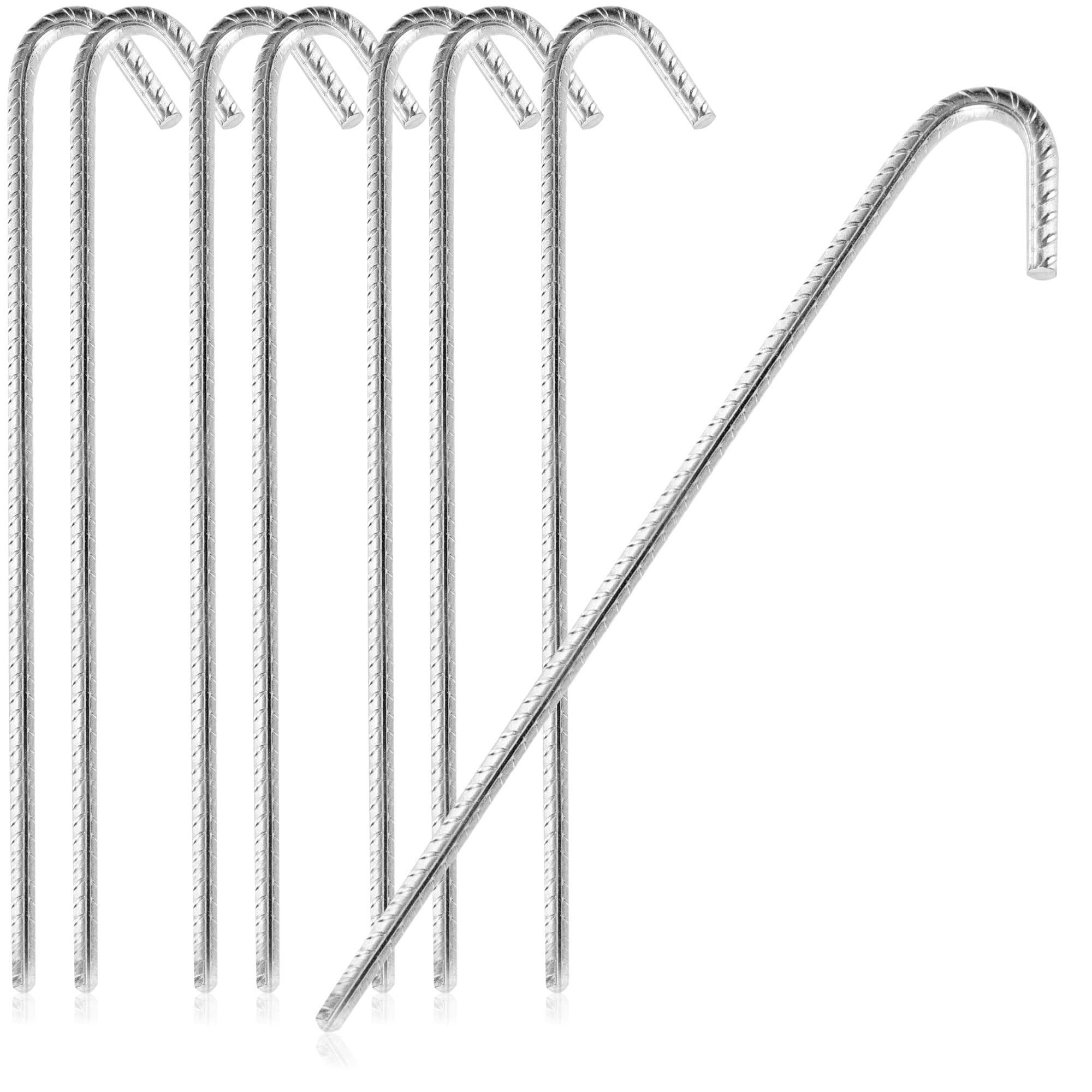 COM-FOUR® 8x XL ground anchors made of solid steel, J-shape 40 cm, Ø 1 cm - galvanized ground anchors for tents, gazebos, bouncy castles, trampolines, reinforcement rods, stable and rustproof