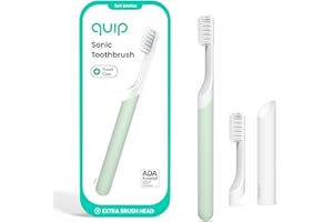 Quip Sonic Electric Toothbrush for Adults - Time Travel & Soft Bristles with Travel Case & Replacement Brush Head - 3 Month Battery Life, Plastic Handle - Sage Green