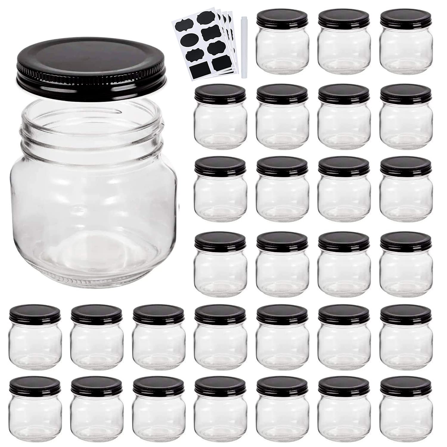 Photo 1 of QAPPDA Mason Jars,Glass Jars With Lids 8 oz,Canning Jars For Pickles And Kitchen Storage,Wide Mouth Spice Jars With Black Lids For Honey,Caviar,Herb,Jelly,Jams,Set of 24…