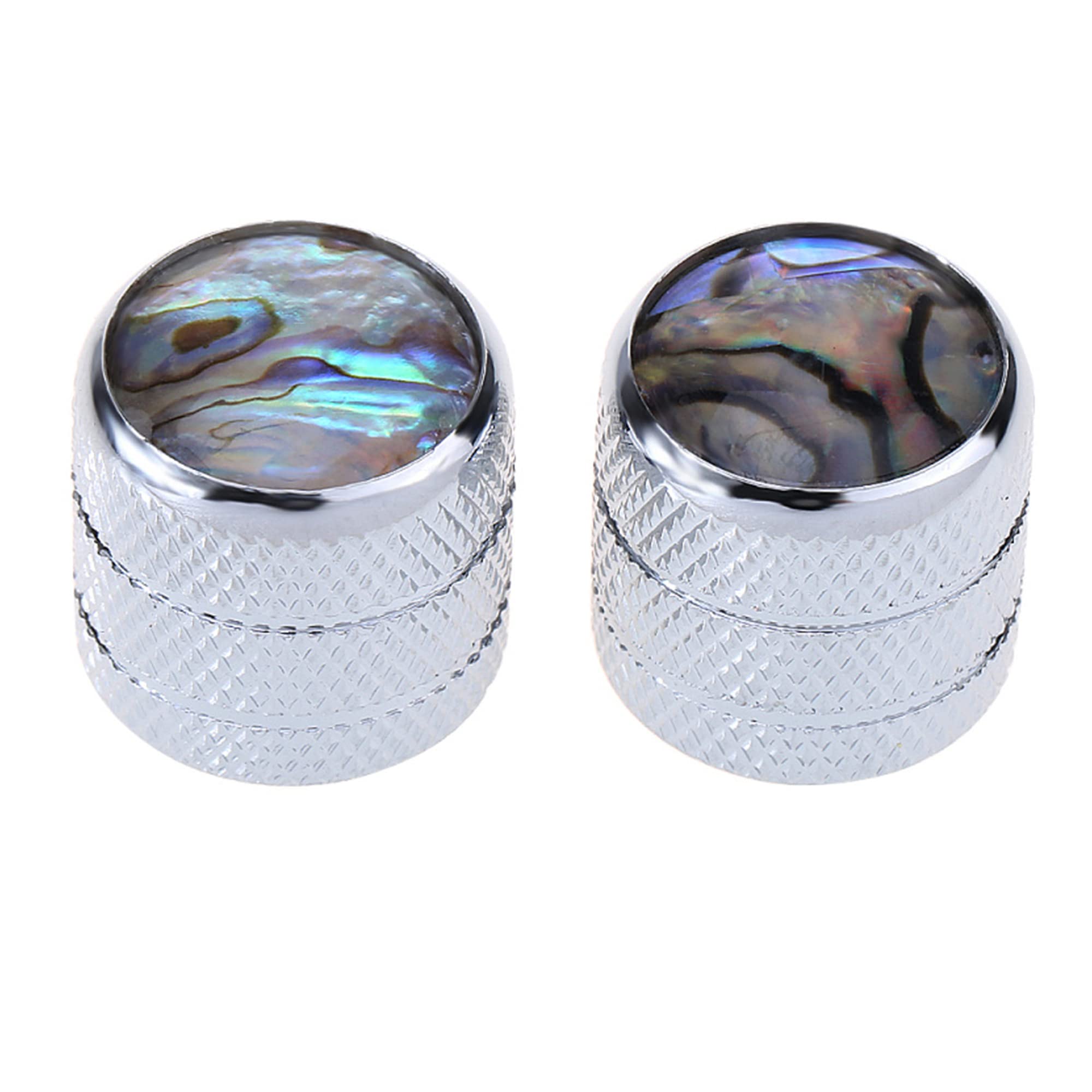 Musiclily Pro Metal Metric Size Push-on Abalone Top Dome Knobs for Telecaster Electric Guitar or Bass, Chrome (Set of 2)