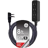 GE Pro 3-Outlet Power Strip with Surge Protection, 8 Ft Designer Braided Extension Cord, Grounded, Flat Plug, 250 Joules, War