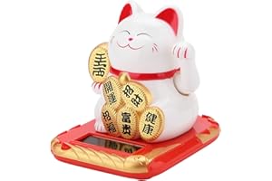Solar Powered Mini Happy Waving Arm Lucky Cat Fortune Welcoming Cat Home Stores Car Decor White